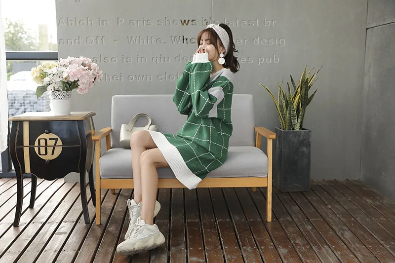 Loose Knitted Sweater V Neck Sweater Female 2018 Women Sweaters dress Pullovers Autumn Long Sleeve Sweater Jumper (13)