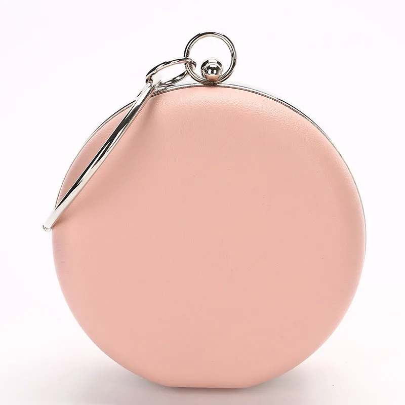 Круглый клатч, женская свадебная сумочка, металлический маленький кошелек-клатч, розовый, с цепочкой, на плечо, для вечера, элегантные клатчи