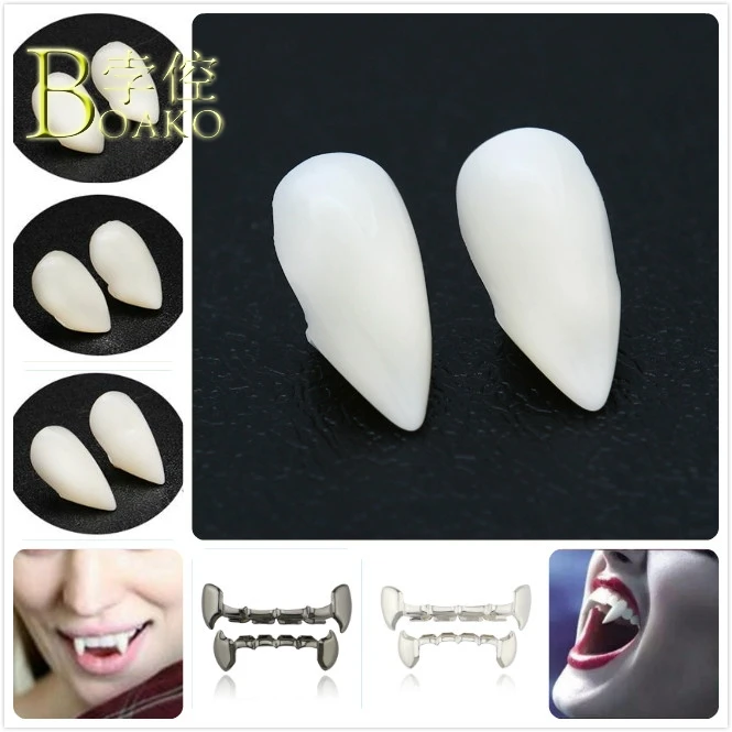 

BOAKO Sharp grillz Men/Women Gold Dental Grills Tooth Grillz Cap Cosplay Vampire Teeth Caps Halloween Party Jewelry Girl Gift B5