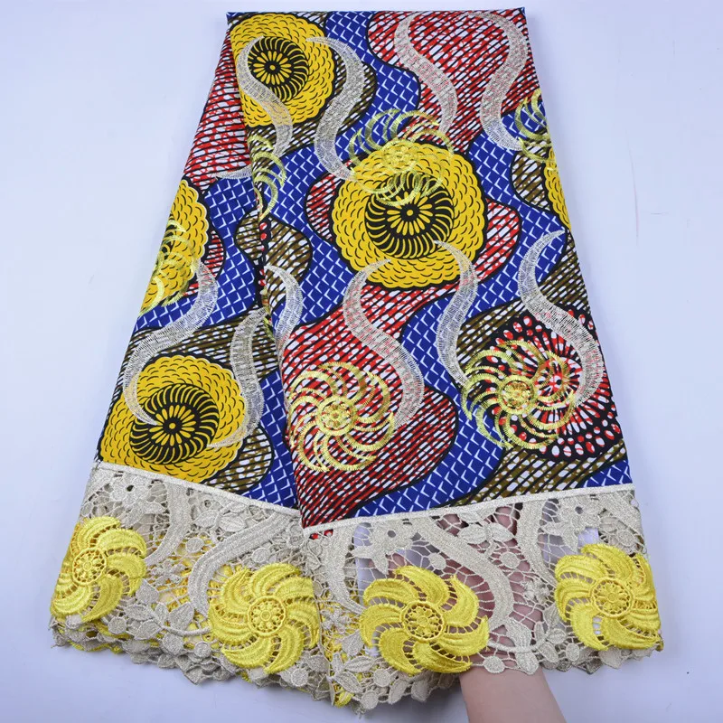 

New Nigerian Printing Styles Wax Guipure Lace Fabric Embroidered Material Wax Cord Lace Fabric A1295
