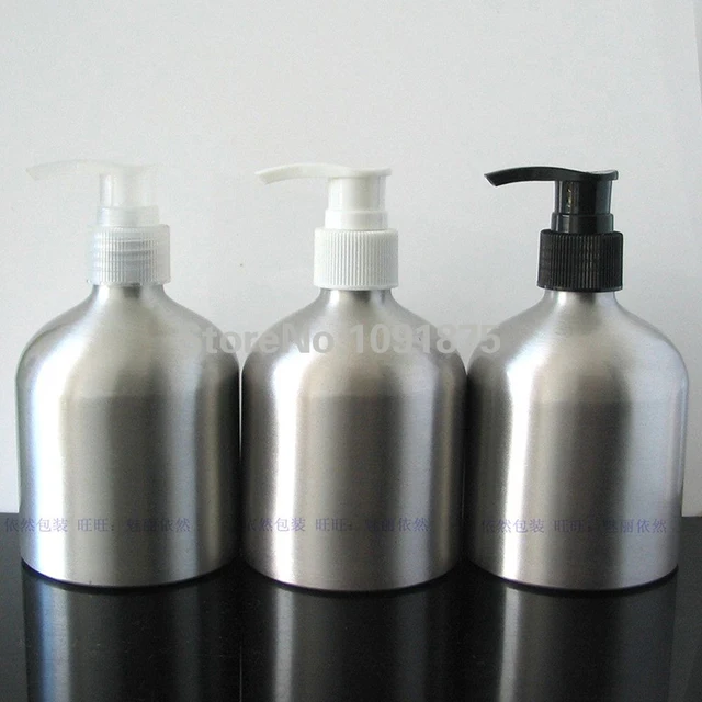 Free shipping 300ml plain silver color aluminum shampoo bottles with pumps aluminum lotion