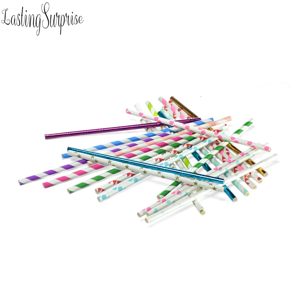 25pcs Drinking Paper Straws Gold Heart Star Stripe Paper Straws For Birthday Baby Shower Decoration Gift Party Event Supplies