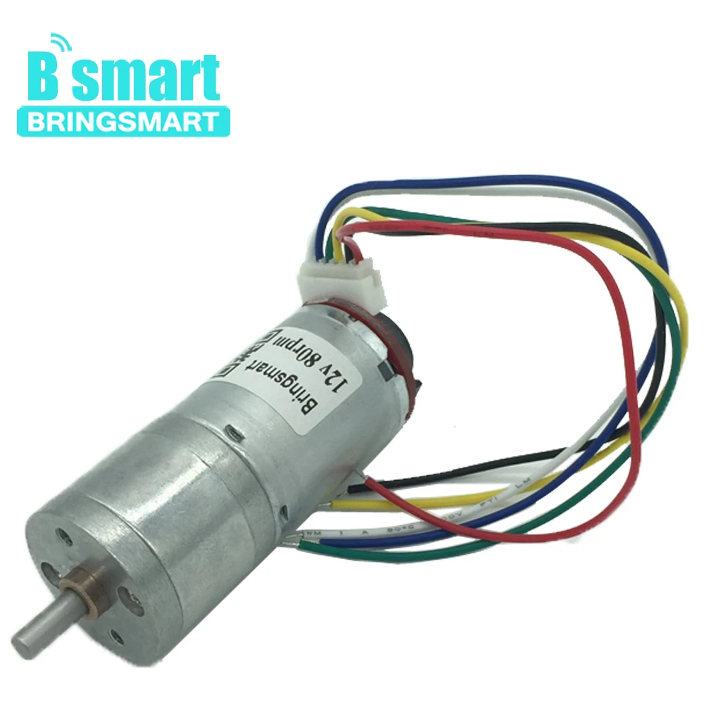 Bringsmart с источником питания от постоянного тока, 6 V-24 V JGA25-371High крутящий момент мини электродвигатель мотор-редуктор с датчиком скорости код колесный гидромотор электромобиля