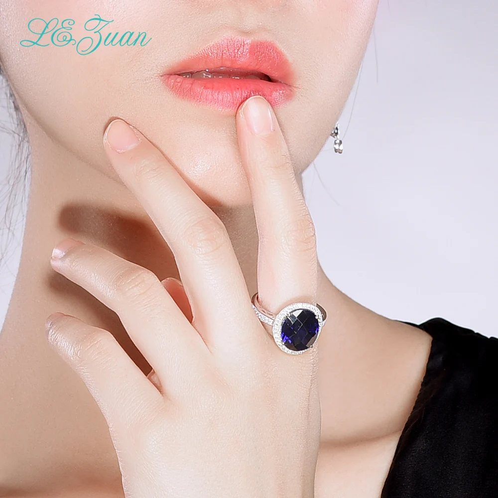 

I&zuan 100% 925 Sterling Silver Jewelry Ring Prong Setting 9.97ct Blue Stone Romantic Luxury Rings For Women