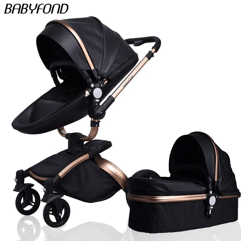 3 в 1 детская коляска highlandscape для новорожденных коляска с поворотом на 360 градусов Двусторонняя детская коляска SUV подвеска автомобиля - Цвет: Gold frame  black