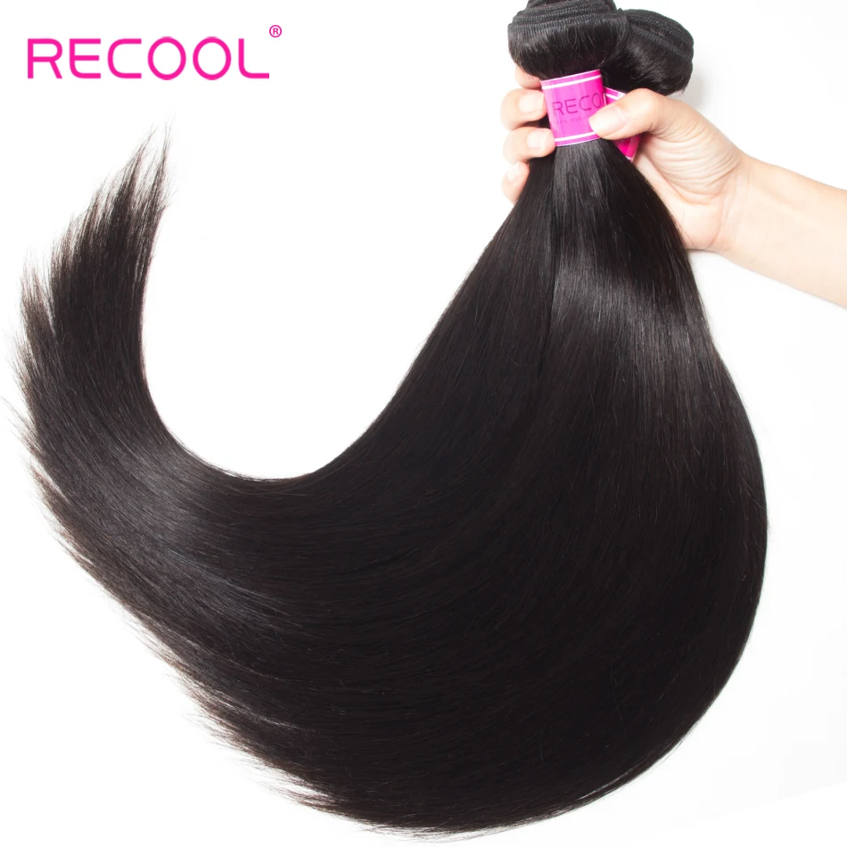 Recool прямые человеческие волосы пучки с 5x5 закрытие 3 пучка с кружевом Закрытие Remy бразильские волосы переплетения пучки с закрытием