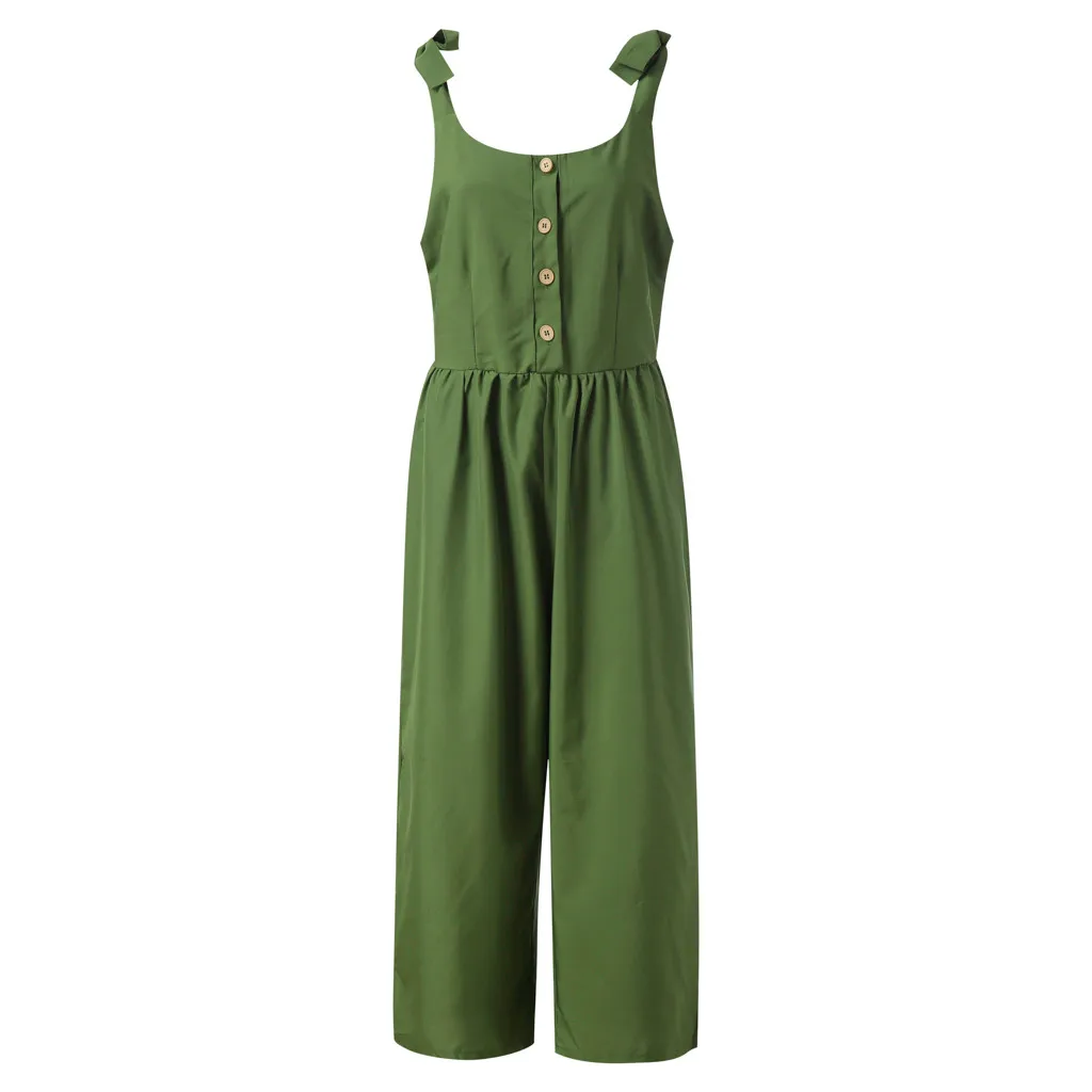 Женский летний однотонный комбинезон с пуговицами, лямками на плечах, повседневные Комбинезоны, женский комбинезон, длинные штаны размера плюс - Цвет: Армейский зеленый