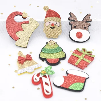 

20Pcs Glitter Patches Santa Claus Hat Elk Tree Gift Box Bell Stock for Christmas Party Hairpin Applique Decor Accessories G03