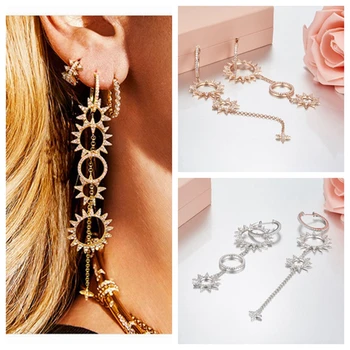 

New Arrival Sun Flower Gear Dangle Earring Pure 925 Sterling Silver Gear Zircon AB Drop Earring Women Wedding Jewelry