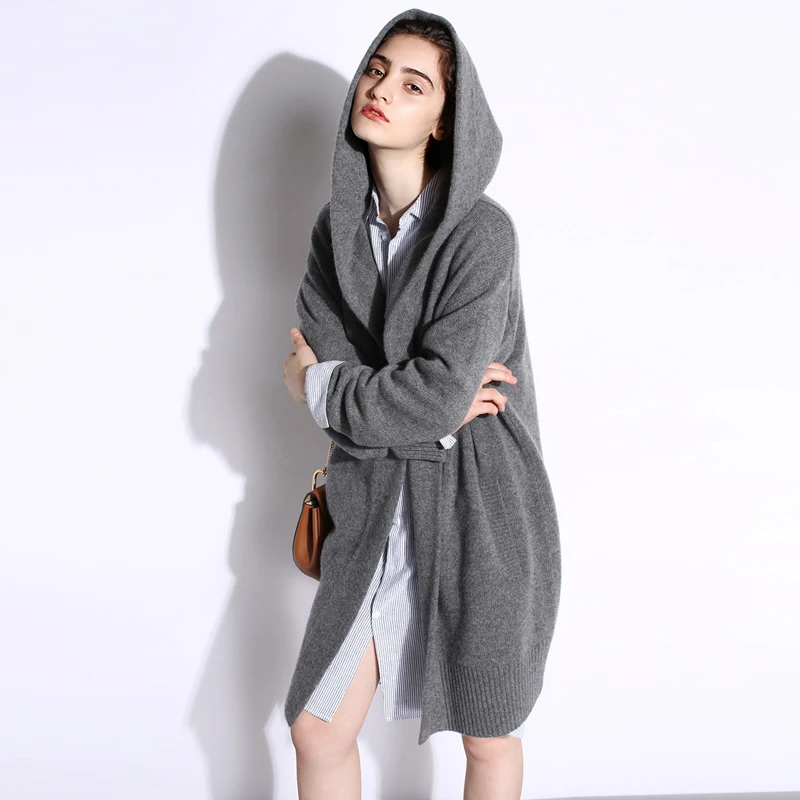

2019 New Autumn And Winter Lazy Wind Cashmere Sweater Ladies Cardigan Loose Thick Sweater Sweater Female Long Coat Hoodie Wool