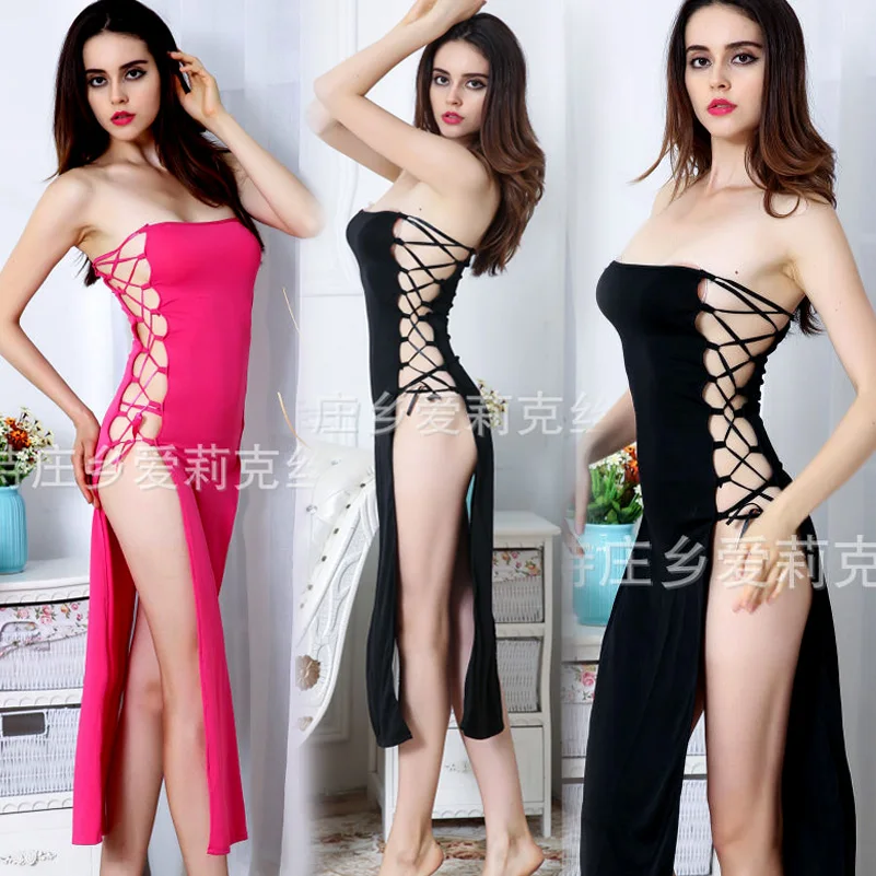 Секси Длинный Крест Пояс платья Партии Clubwear Underwear Костюм Ночная сорочка Рубашка
