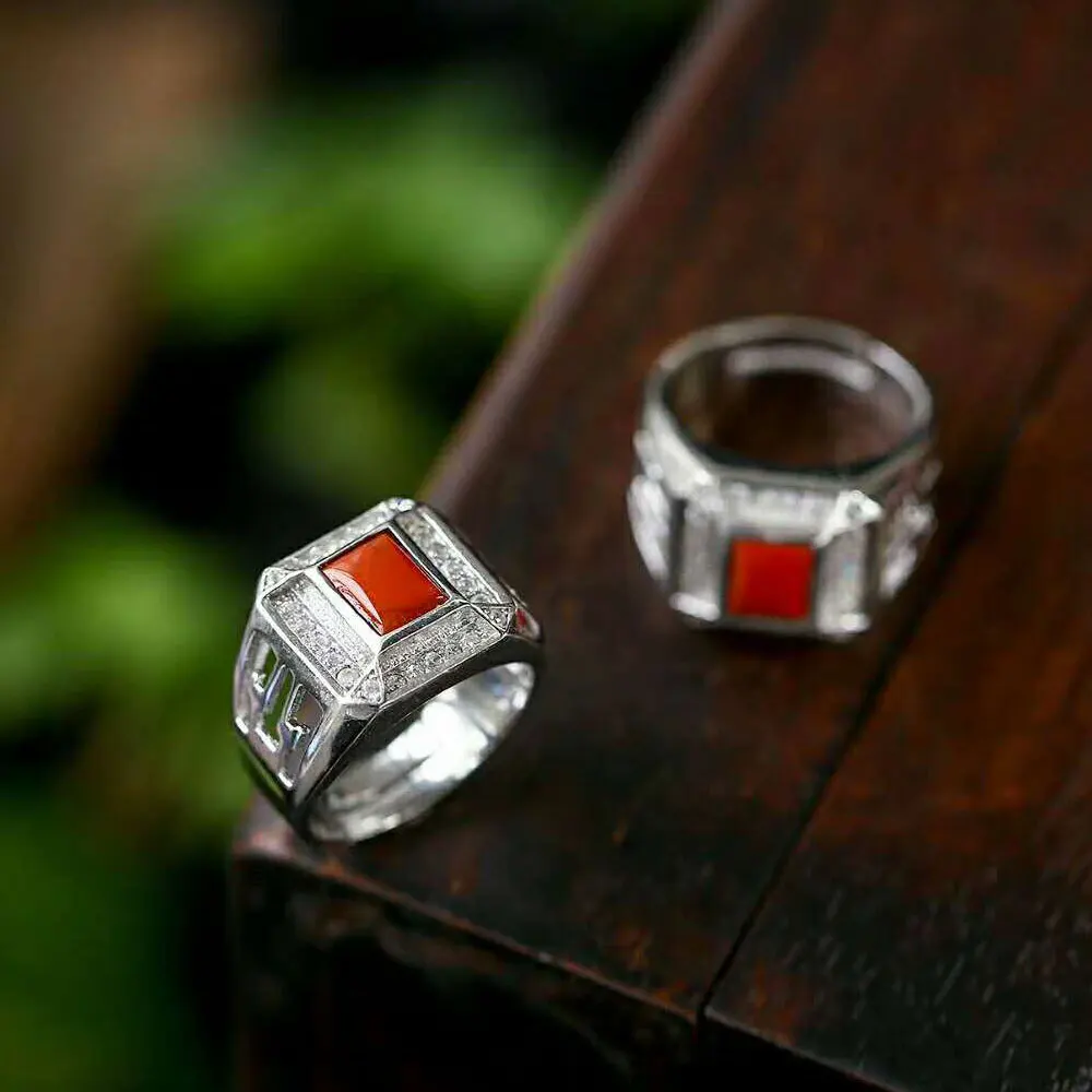 

RADHORSE 925 Silver Rings for Women Fine Jewelry Red Agate Fine Craftsmanship Sterling Silver Ring Adjustable Silver