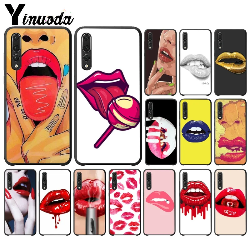 Yinuoda сексуальная девушка красные губы черный мягкий чехол для телефона Huawei P10 plus 20