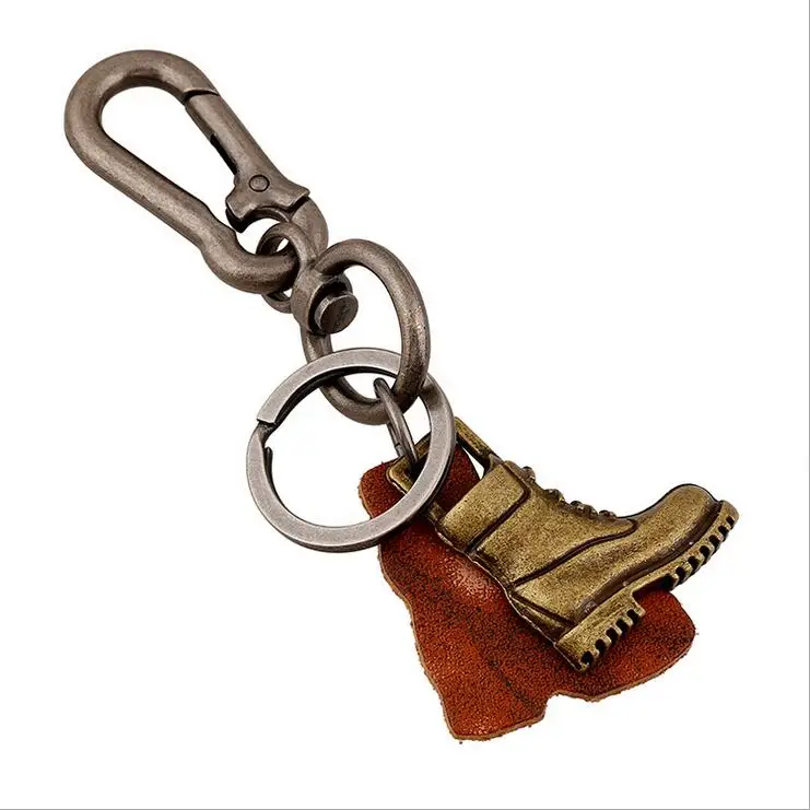 

High Quality Punk Vintage Style Genuine Leather Copper Alloy Keychain Car Bag Pendant For Men Women 2016 New Punk jewelry