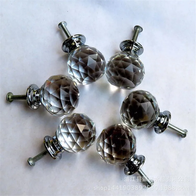 Wholesale Zinc Alloy 30mm Crystal Glass Polished Gold plated Single Hole Drawer Handle Kitchen 38 grams