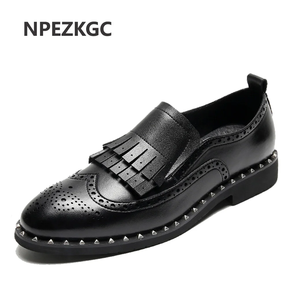 NPEZKGC мужские натуральные кожаные деловые Костюмные туфли брендовые из