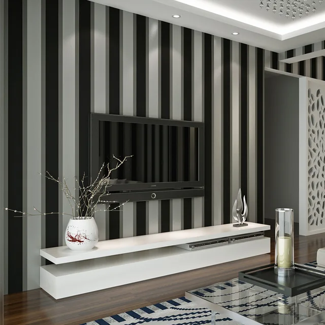 Wohnzimmer Schwarz Grau, beibehang einfachen gestreiften tapeten schwarz grau geschreddert, Design ideen