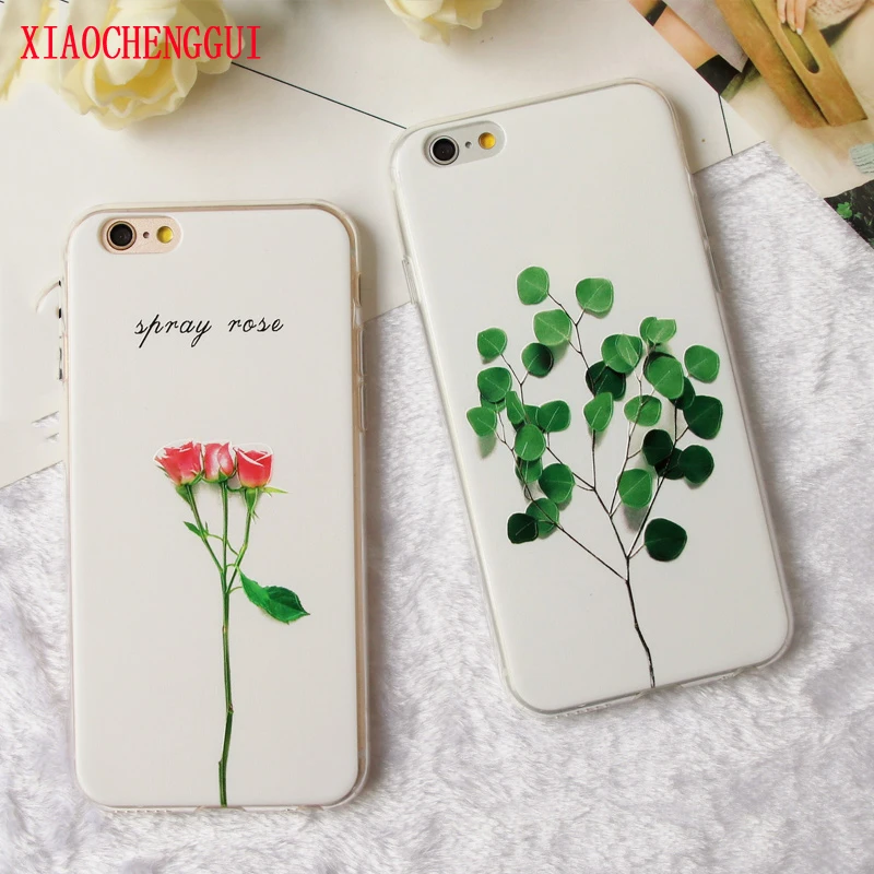 

soft TPU 3D Case for iPhone 6 7 8 plus Case Relief Leaf Leuke Plant Bloem Telefoon Gevallen for iPhone Coque for iPhoneX Case
