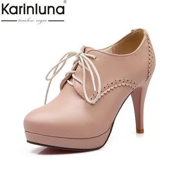 

Karinluna Thin high-heeled Beige Pink Black Women Shoes Woman Platform Round Toe Date Pumps Vintage Office Lady Footwear