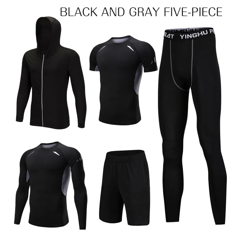 Rexchi 5 шт./компл. Для мужчин спортивный костюм тренажерный зал Фитнес сжатия Одежда для бега спортивная одежда тренировки колготки - Цвет: 5 Black and Gray
