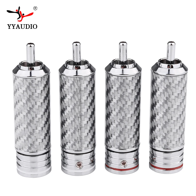 

YYAUDIO 4pcs Red Copper Carbon Fiber RCA Connector RCA Plug Jack Gold Plated Rhodium Plating HIFI Audio Adapter Connector Top