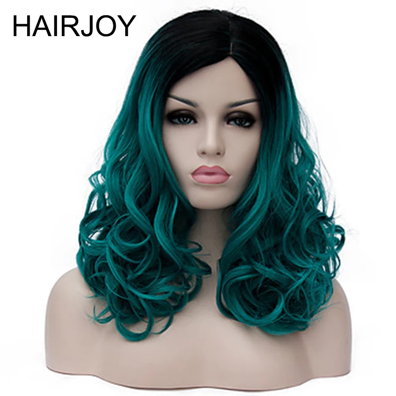 Pin by anna on h a i r HAIRJOY Dark Green Black Ombre Medium Curly Hair Women Nightclub