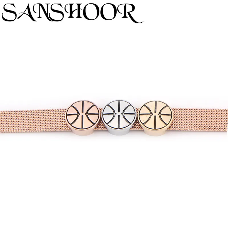 SANSHOOR Jewelry Basketball Men Sports Fitness Slide Charms Fit 10mm Stainless Steel Mesh Bracelet for DIY Accessories Making