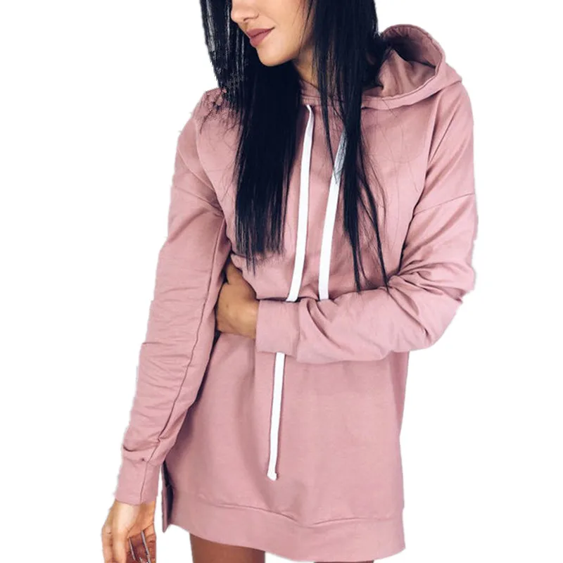 LOSSKY Solid Casual Hooded Long Hoodies Loose Long Sleeve