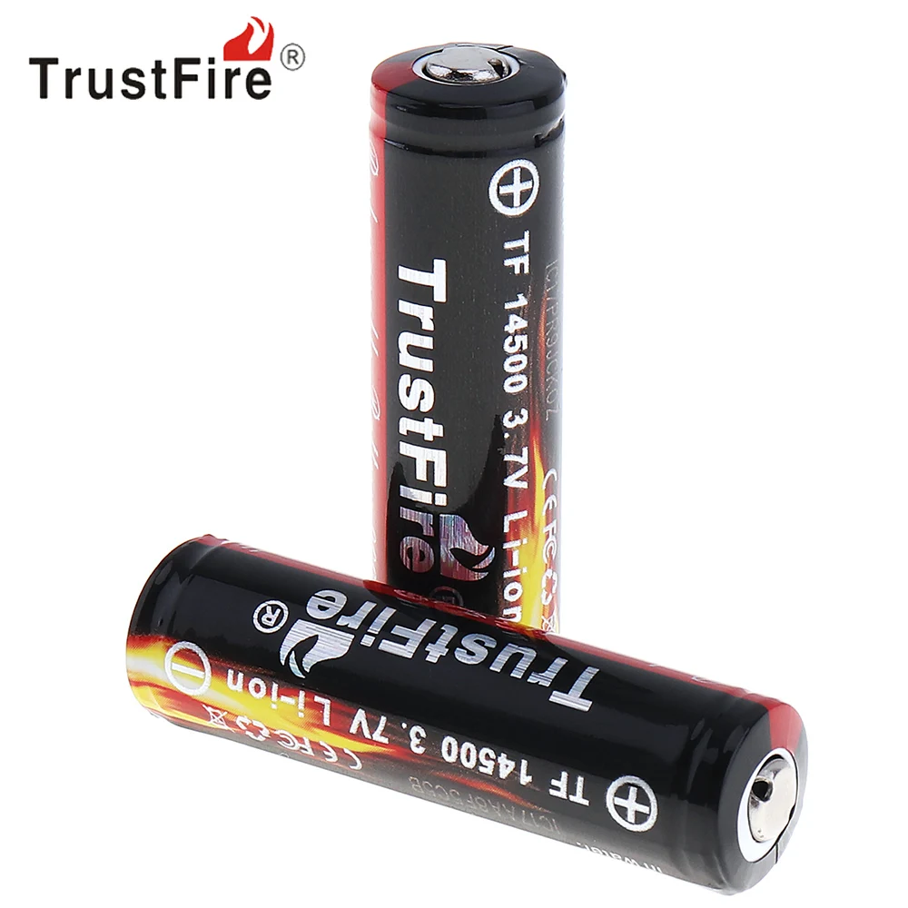 

2pcs TrustFire 14500 Battery 3.7V 900mAh Rechargeable Li-ion Battery with Protected PCB for LED Flashlight Headlamp