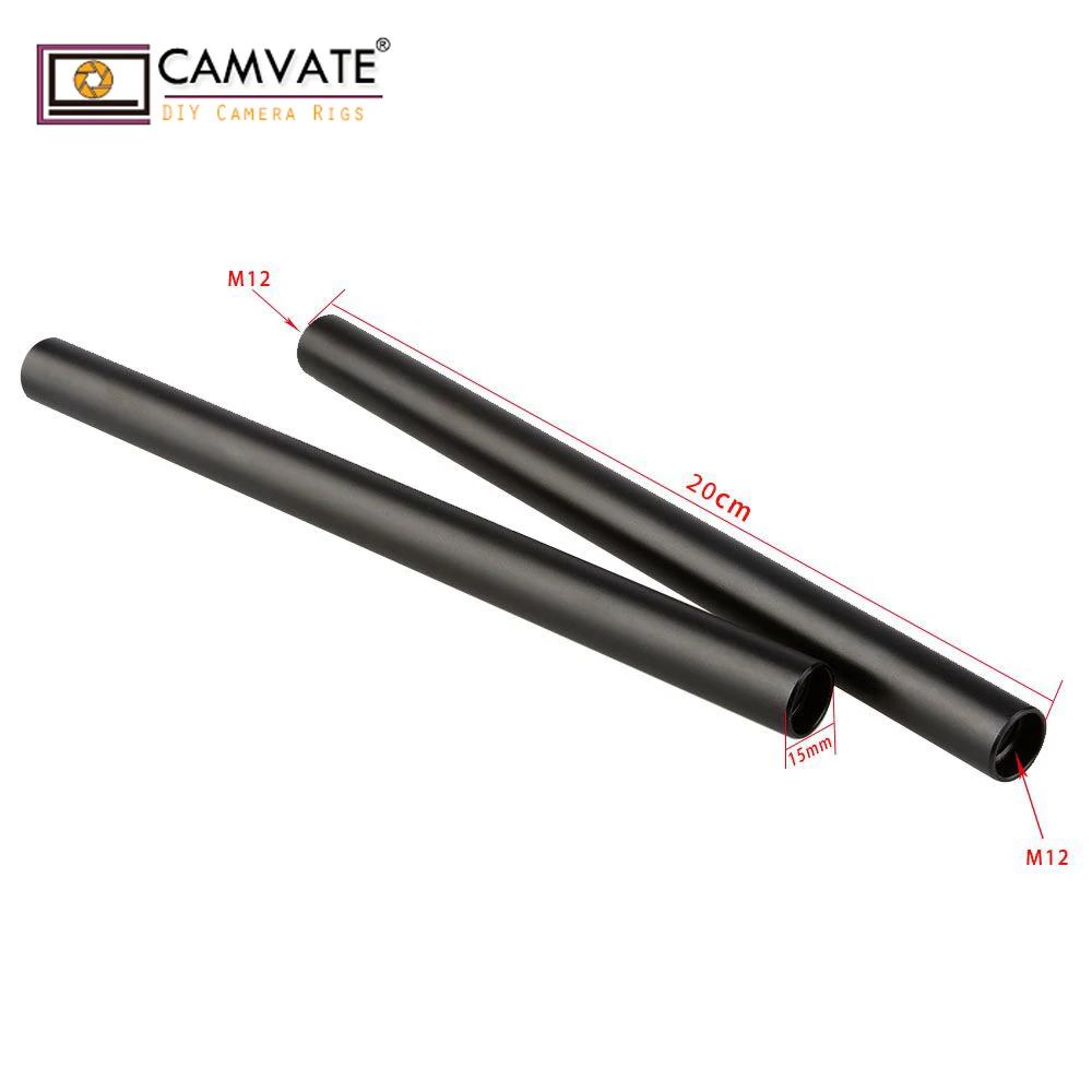 CAMVATE 2 шт. алюминиевый анодированный 15 мм 20 см M12 стержень для DSLR Матовая коробка для непрерывного изменения фокусировки монитор плечевое крепление Rig C1089