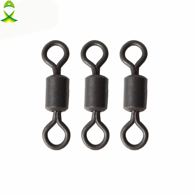 Jsm 100pcs Matte Black Fishing Rolling Swivels Carp Rigs Long Body