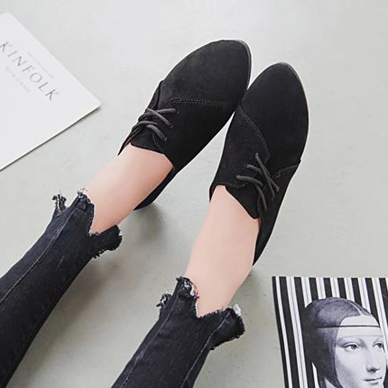

HENGSONG Fashion Women Fashion Flat Shoes Shoes Casual Solid Color Nubuck Leather Lace Up Round Toe Sapatilhas Zapatos Mujer