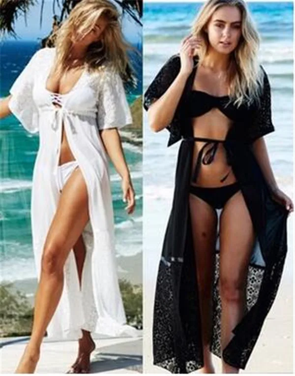 

beautiful mesh and lace beach robe Boho style coverup dress v-neck with eyelet pattern trim LONG DIVA DRESS beach cover up dress