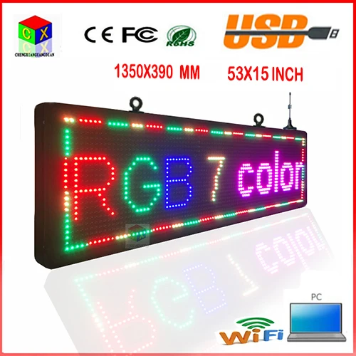 P13RGB 7 светодио дный цветов открытый светодиодный знак 15x53-дюймовый высокой яркости программируемый просветодио дный крутка светодиодный