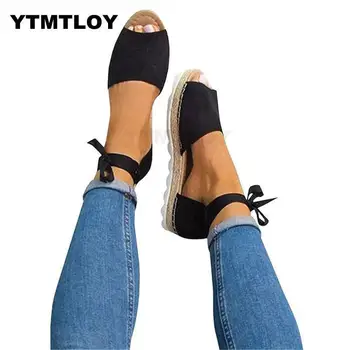 

Women Sandals Plus Size 35-44 Summer Shoes With Platform Female Ankle Strap Flat Sandalias Mujer Casual Beach Femme Black