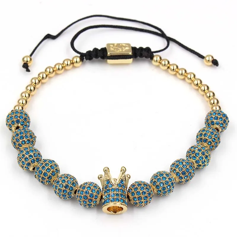 Wholesale fashion men bracelet jewelry Braiding Macrame CZ copper beads Crown Bracelets for women pulseira masculina bileklik