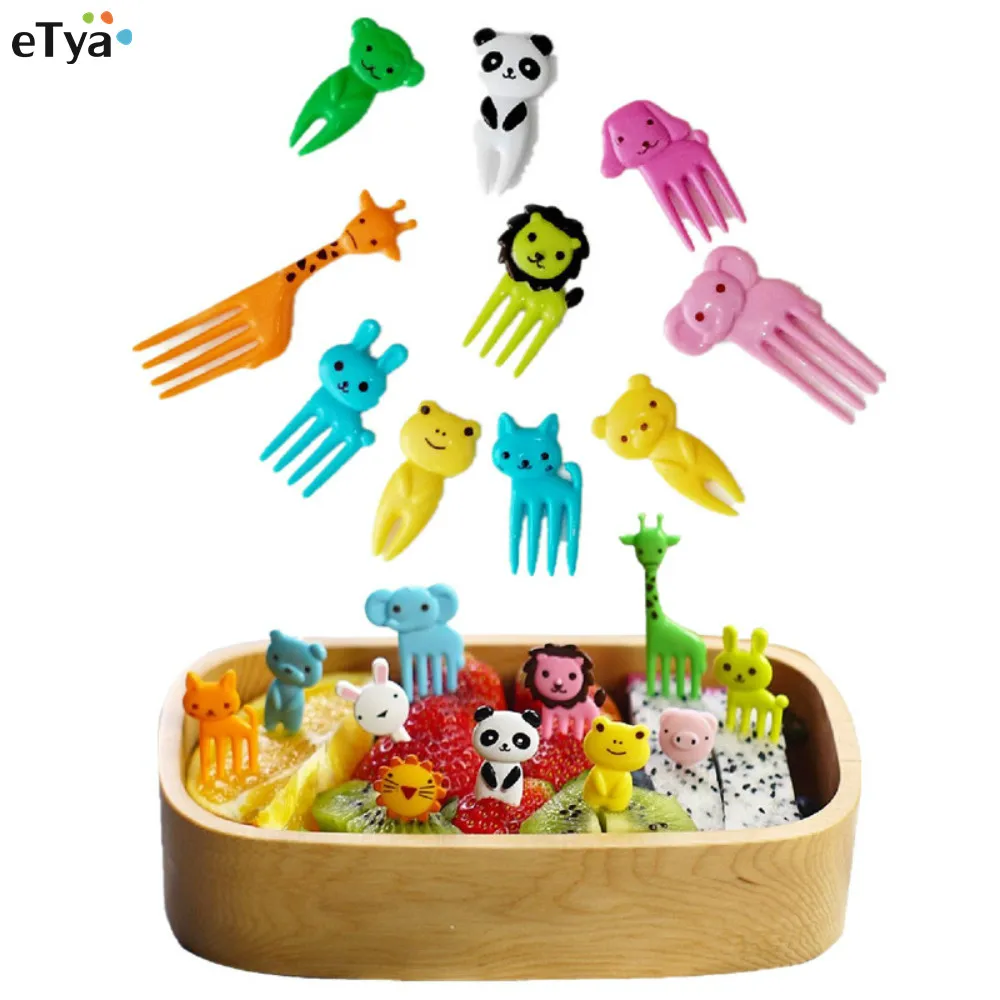 

10Pcs Mini Cartoon Animal Farm Sign Resin Fruit Fork Fruit Toothpick Kids Decorative Bento Lunch Tableware Decor Color Random