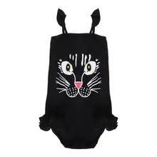 Летний цельный купальный костюм с рисунком кота и оборками для девочек, купальный костюм для младенцев