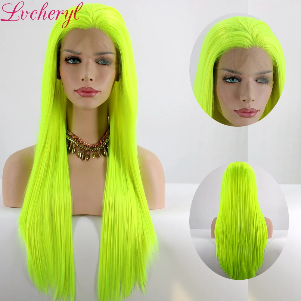 Lvcheryl Natural Long Silky Straight Neon Yellow Color Heat Resistant