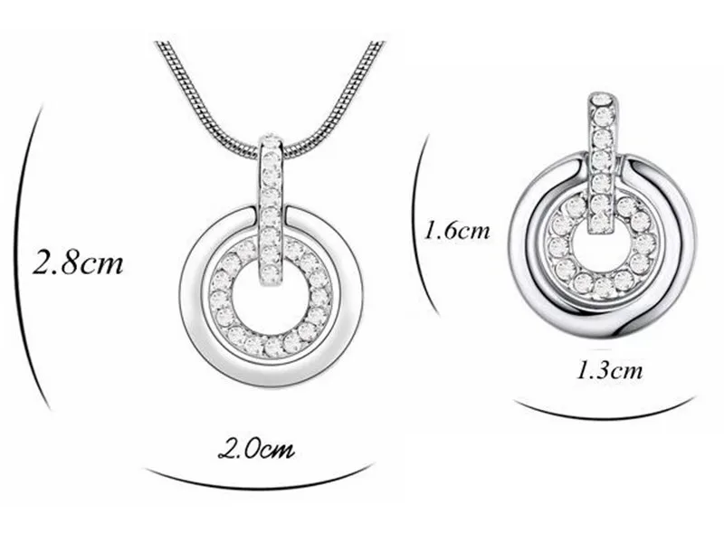 Новинка, украшенный кристаллом от Swarovski, ювелирный набор, двойной круг, подвеска, ожерелье, серьги, женские свадебные аксессуары