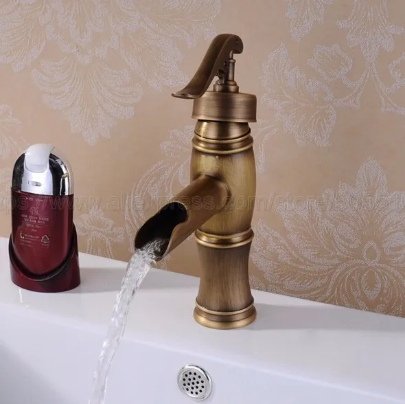 NEW "Water Pump Look" Style Bathroom Deck Mounted Faucet Antique Brass Hot And Cold Tap znf045