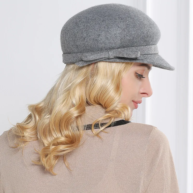 Luxurybox Ladies Beautiful Simple 100% Wool with Bowknot Beret Hat