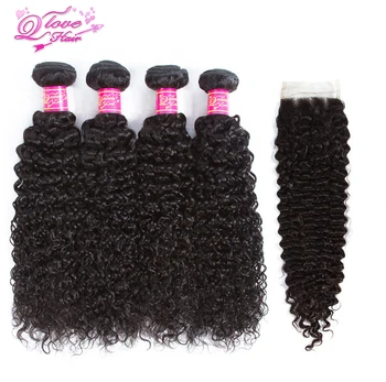 

Queen love Hair Kinky Curly Bundles With Closure 4 Bundles With Closure Brazilian hair weave bundles Remy Hair Lace Closure