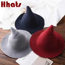 Шляпа ведьмы для женщин и девушек, однотонная модная шерстяная вязаная Панама, Женская весенне-осенняя Высокая шляпа от солнца, уличные шапки с широкими полями для рыбалки