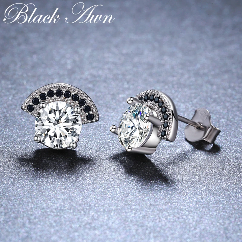 

Birthday Present 925 Sterling Silver Jewelry Engagement Stud Earrings for Women Black Spinel Female Earring I026