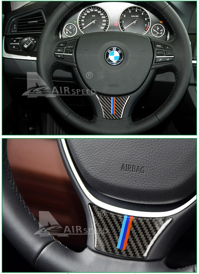 for BMW F10 F11 F07 5 Series Carbon Fiber Car Steering Wheel Stickers M Sport 530 525 520i 535i Accessories Car Styling (7)