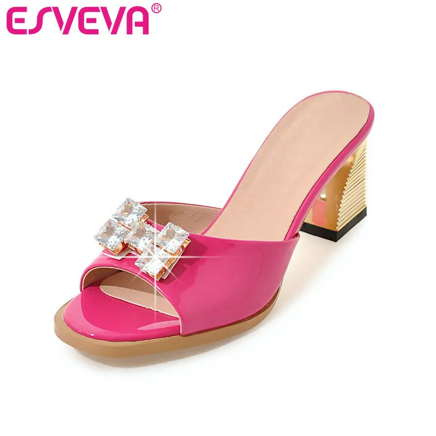 

ESVEVA 2017 Women Pumps Rhinestone Party Summer Shoes Square High High Heel Pumps Peep Toe Wedding Women Shoes Big Size 34-43