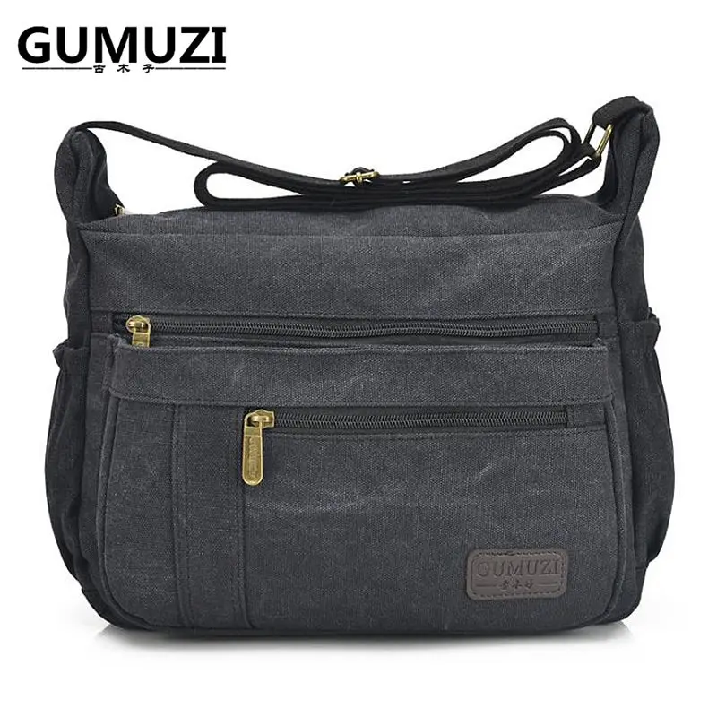 

GUMUZI Casual Travel Canvas Men Shoulder Bag Fashion Vintage Crossbody Messenger Bags For Men high quality Male handbag totes