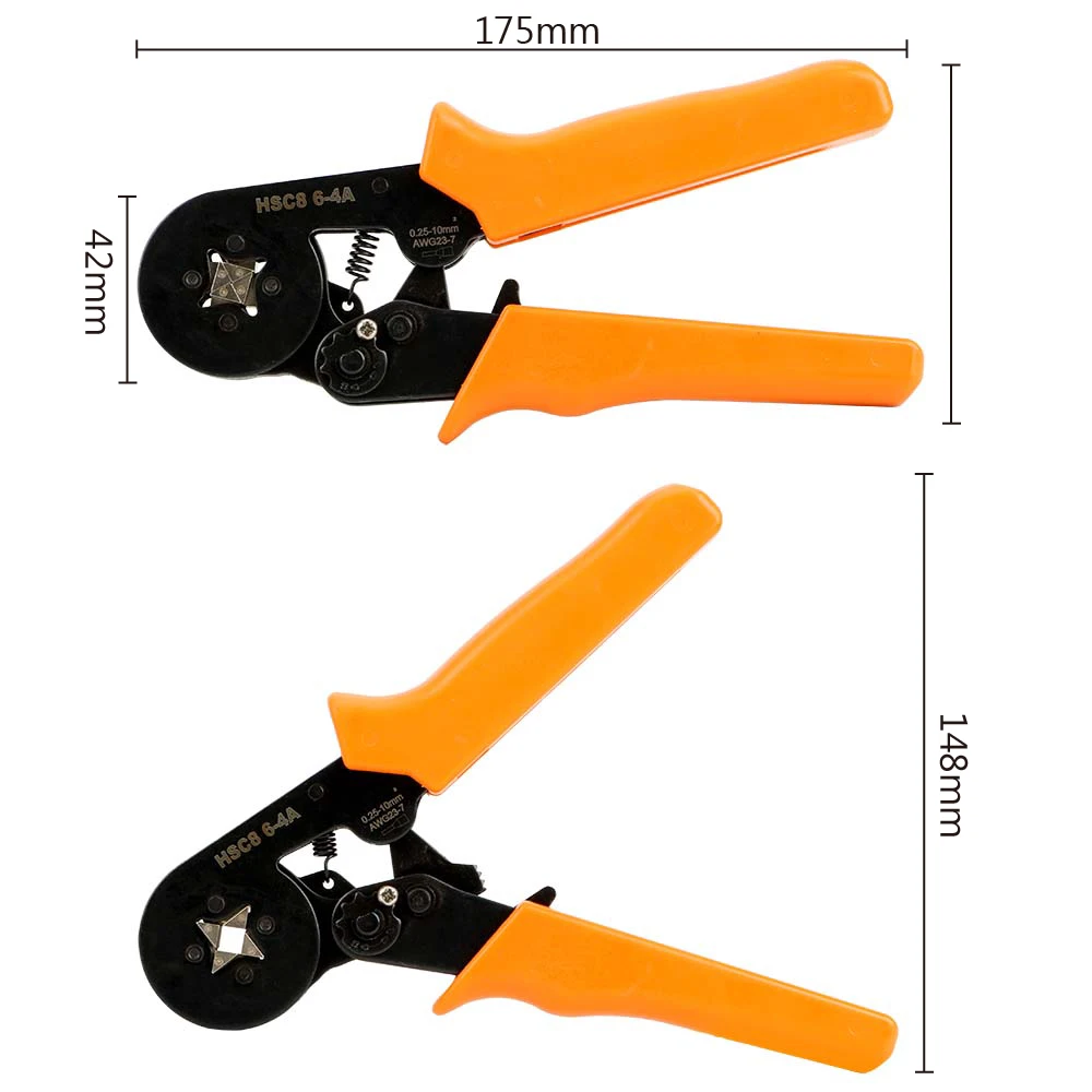 DIYWORK 800 шт. обжимные ручные инструменты четырехсторонняя трубка обжимные клещи HSC8 0,25-10 мм 23-7AWG саморегулируемые