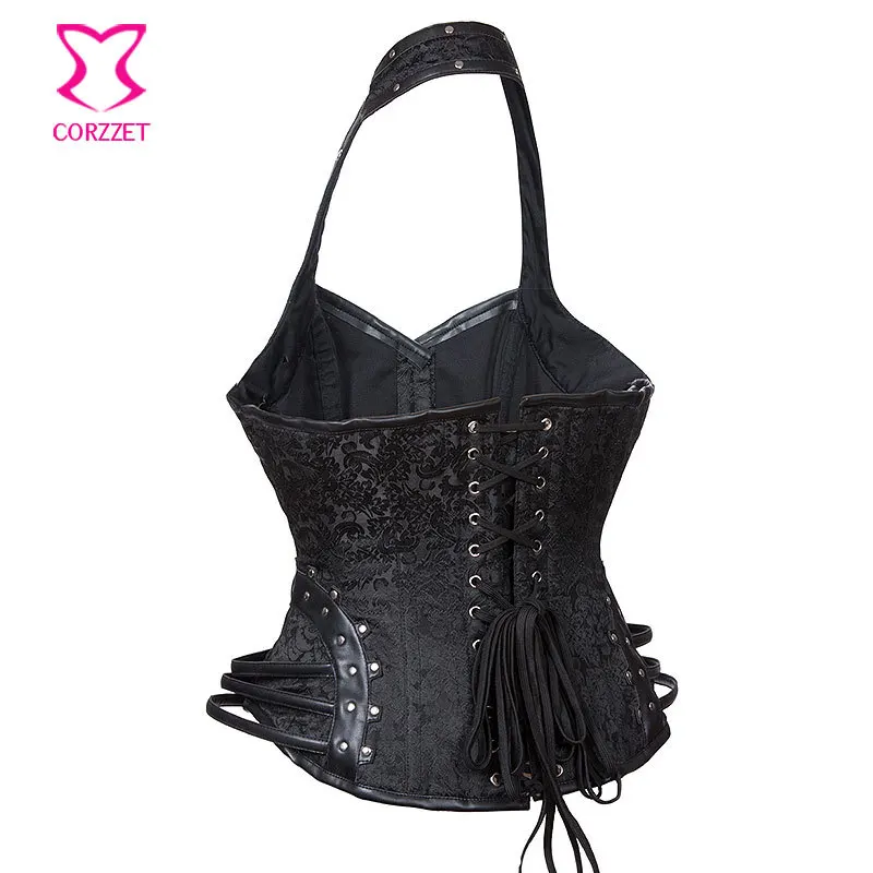 Черные костюмы с лямкой на шее яркие корсеты и бюстье готическое платье в стиле